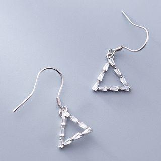 925 Sterling Silver Rhinestone Triangle Dangle Earring S925silver Earring - One Size