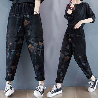 Geometric Print Cargo Jeans