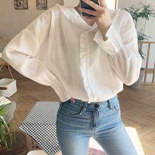 Shawl-collar Frill-trim Blouse