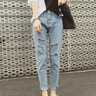 Cropped Harem Ripped Jeans