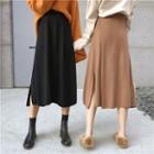 Slit-side Plain Knit Midi Skirt