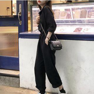 Long-sleeve Placket Jumpsuit