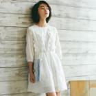 3/4-sleeve Lace Paneled A-line Mini Dress White - One Size