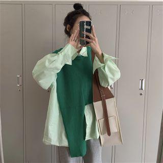 Long-sleeve Shirt / Asymmetrical Knit Vest