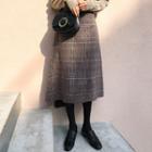 Glen-plaid Wool Blend Midi Skirt Brown - One Size