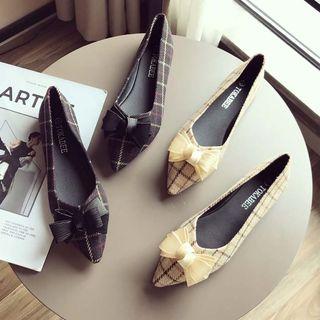 Bow Detail Check Pointed Flats