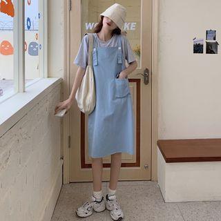 Short-sleeve Striped T-shirt / A-line Pinafore Dress