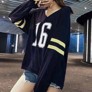 Long-sleeve Number Print T-shirt