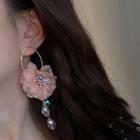 Flower Lace Faux Crystal Dangle Earring 1 Pair - Pink - One Size