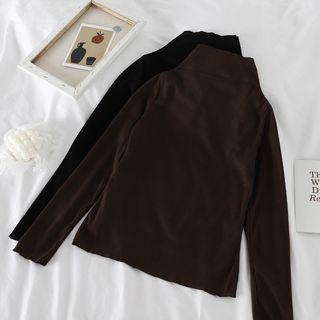 Mock Neck Long-sleeve Plain T-shirt