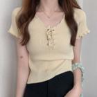 Wood Ear-trim Cropped Knit Top