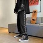 Checked Panel Cropped Straight Leg Jeans