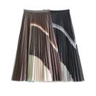 High-waist Color-block Panel Pleated Midi Skirt