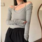 Set: Camisole Top + Asymmetrical Cold-shoulder T-shirt Gray - One Size