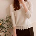3/4-sleeve Scallop-trim Knit Top