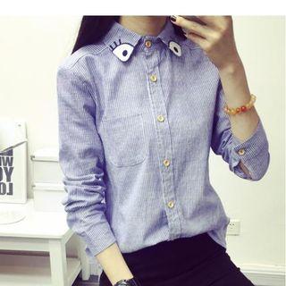 Embroidered Collar Striped Shirt