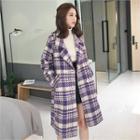 Double-breasted Plaid Fleece Coat With Sash