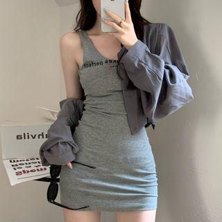 Sleeveless Lettering Mini Sheath Dress / Crop Shirt