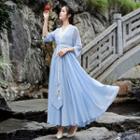 Traditional Chinese Long-sleeve Embroidered A-line Maxi Dress