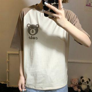 Short Sleeve Bear Print Raglan T-shirt