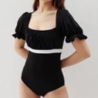 Puff-sleeve Square-neck Swimsuit