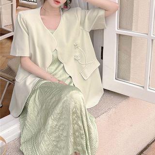 Short-sleeve Scalloped Trim Jacket / Midi A-line Dress