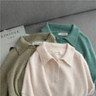 Puff-sleeve Polo Sweater