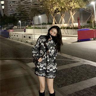 Turtleneck Patterned Sweater Black - One Size