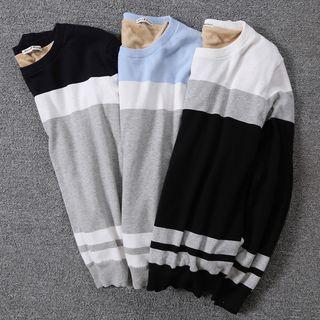 Fleece-lined Color-block Knit Sweater