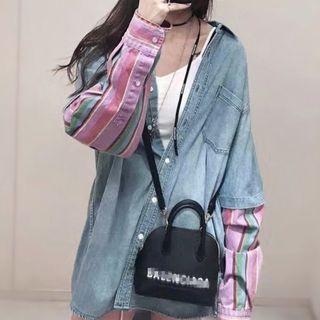 Mock Two-piece Striped Denim Shirt