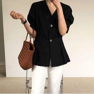 Short-sleeve V-neck Single Breasted Blazer