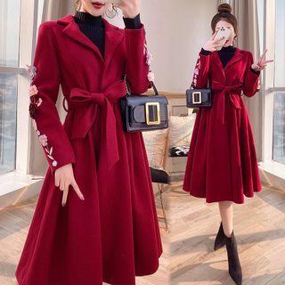 Flower Accent Sashed Long Coat