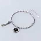 Heart Agate Sterling Silver Bracelet Black & Silver - One Size