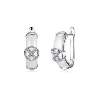 925 Sterling Silve Simple Elegant Noble Cross White Ceramic Earrings With Cubic Zircon Silver - One Size