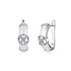 925 Sterling Silve Simple Elegant Noble Cross White Ceramic Earrings With Cubic Zircon Silver - One Size