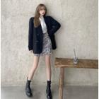 Pocket Detail Shirt / Zebra Print Straight-fit Skirt / Double-breasted Blazer
