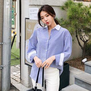 Contrast-collar Boxy-fit Stripe Shirt