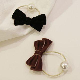 Velvet Bow Faux Pearl Hair Tie