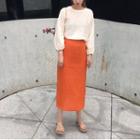 Tie-back Blouse / High-waist Straight Fit Midi Skirt