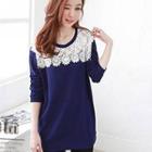 Lace-front Long Sweater