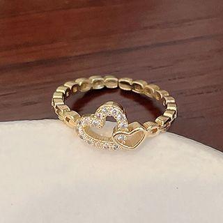 Rhinestone Heart Chain Ring Gold - One Size