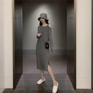 Cold-shoulder Long-sleeve Midi T-shirt Dress