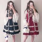 Set: Sleeveless Lace-trim Mini A-line Lolita Dress + Headband