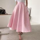 Flower-embroidered Flared Long Skirt