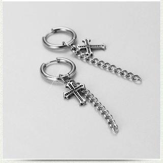 Cross Stainless Steel Dangle Earring 1 Piece - Steel - Silver - One Size