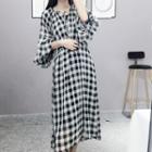 3/4-sleeve Plaid Midi Dress / Floral Skirt