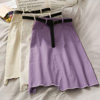 Asymmetric High-waist Midi Skirt With Belt