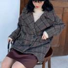 Plaid Coat / Mock Neck Top / Straight Fit Skirt