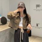 Cropped Button-up Jacket Jacket - Khaki - One Size