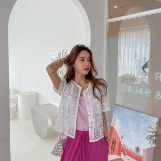 Button-up Pointelle-lace Blouse